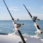 Railblaza Rod Holder II in weiß montiert auf einem Schlauchboot
