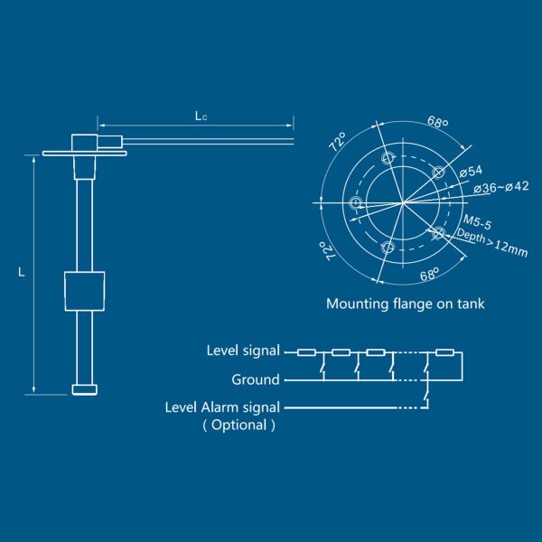 Capteur à tube plongeur KUS NIRO S5 pour réservoirs de carburant et deau 200 mm