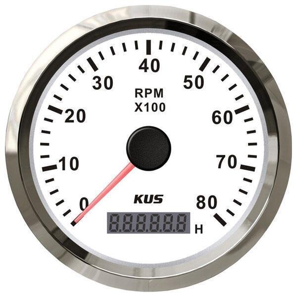 KUS Tachometer with hourmeter for inboards 0-8000 rpm - white