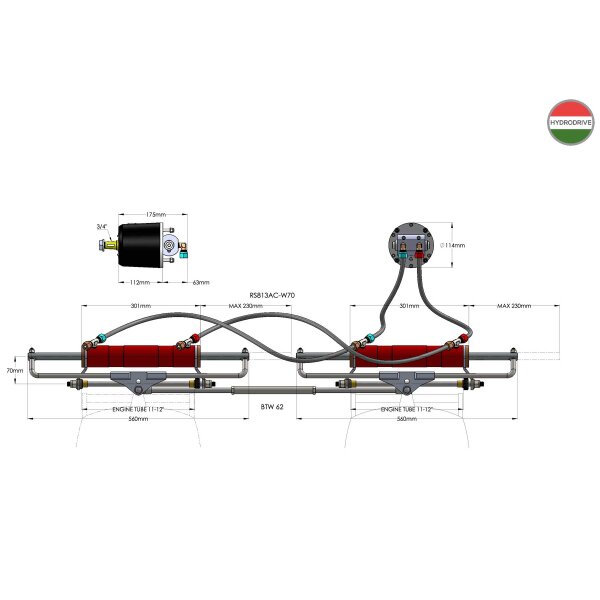 Hydrodrive MF350W-TDF outboard hydraulic kit for double engines twin cylinder (max 300HP+300HP)