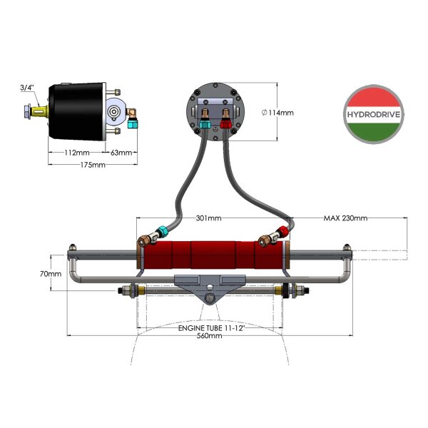 Hydrodrive MF350W-SP high precision Hydraulic Steering kit for Racing engines till 350 HP