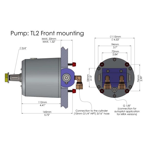 Direction hydraulique Hydrodrive MU100-TF pour voiliers (45 nœuds)