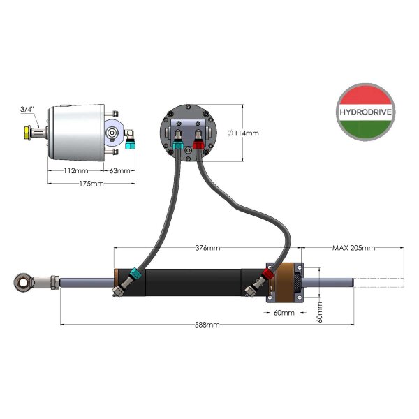 Direction hydraulique Hydrodrive MU100-TF MRA (anti-feedback) pour voiliers (45 nœuds)